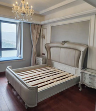欧式古典别墅全实木家具孔雀蓝FB床1.8米真皮大床床头柜床前凳