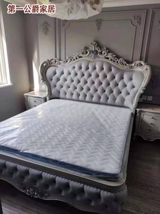 8999元 实木家具新古典孔雀蓝ZB29大床真皮促销 白色床 法式 欧式