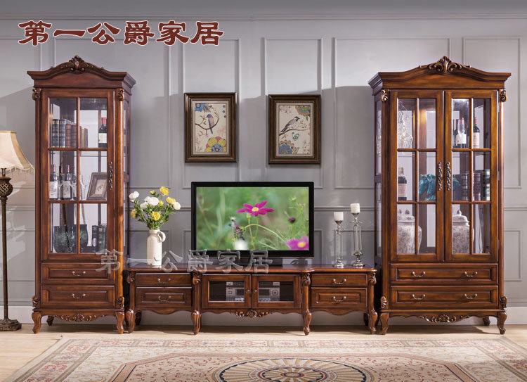 欧式美式别墅古典家具简欧纯实木FW93-1电视柜双门酒柜地柜