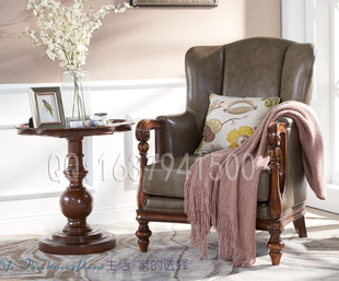 欧式 古典别墅家具简美纯实木FW92 16休闲椅休闲几圆茶几 美式