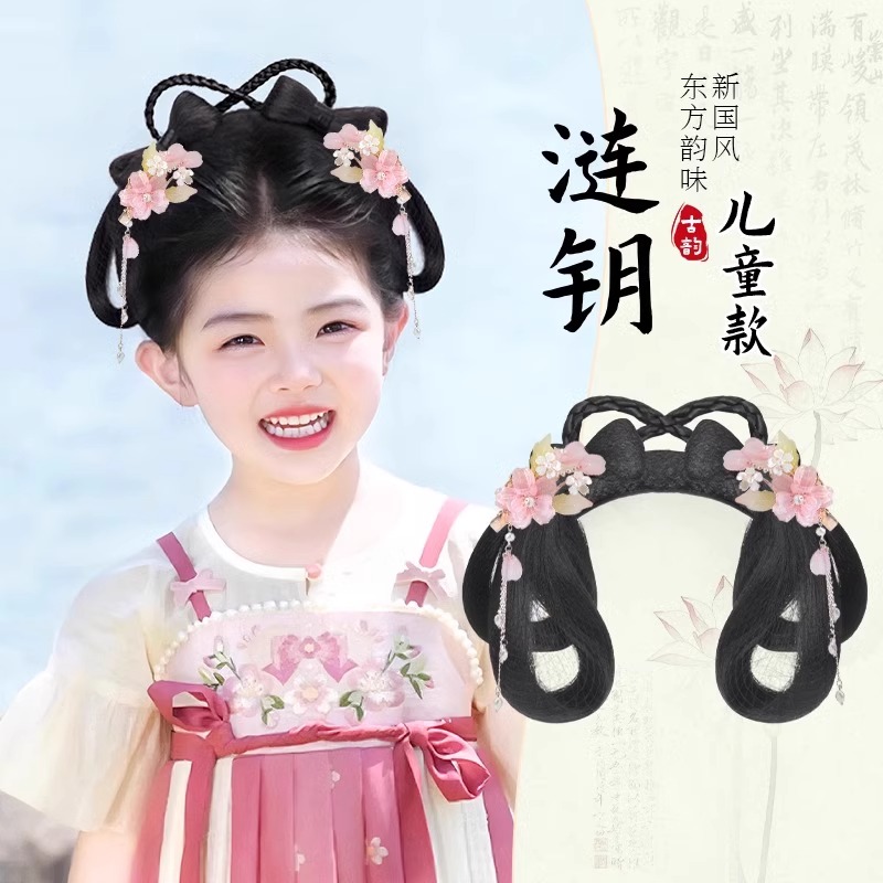儿童汉服假发一体式发箍盘发造型古装头饰女童古风懒人发髻垫发包