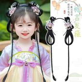 儿童汉服头饰古装 懒人发箍女童古风表演造型辫子发髻 假发包一体式