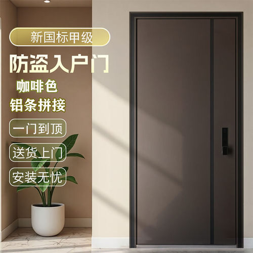 新款轻奢甲级防盗门咖啡色家用简约入户门现代豪华进户门支持定制