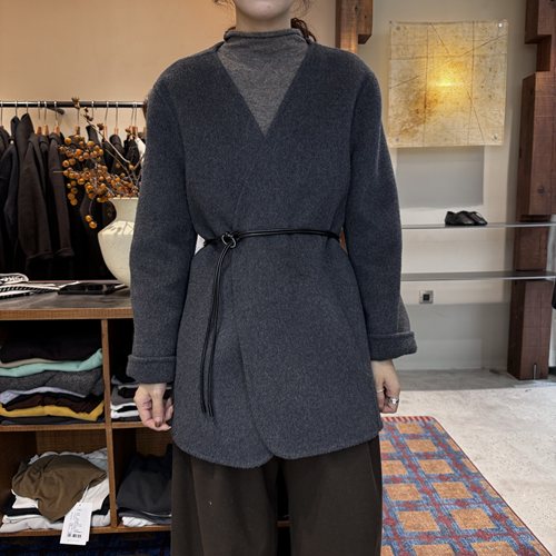 MOOTEA韩版冬季新款时尚气质V领收腰系带双面羊毛大衣外套女