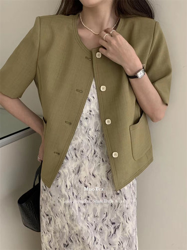 单排扣短款短袖开衫外套女