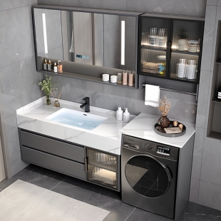 洗衣机伴侣浴室柜组合岩板无缝一体陶瓷盆洗漱台洗手池洗脸面盆柜