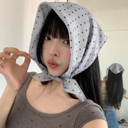 韩国ins风复古波点棉质丝巾方巾女春夏薄款小领巾时尚发带包头巾