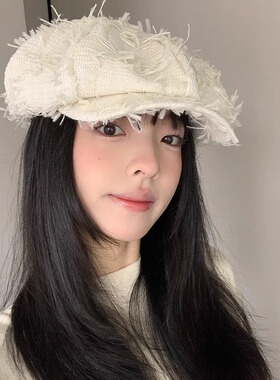 韩国设计师品牌25春夏新款流苏报童帽女时尚气质八角帽鸭舌贝雷帽