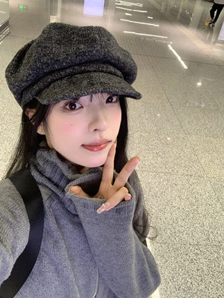 2023秋冬新款韩国八角贝雷帽子女保暖百搭显脸小报童帽法式画家帽