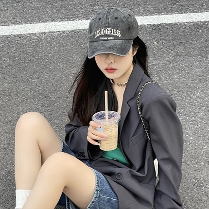 【高分出街】复古水洗字母棒球帽子女春夏百搭情侣遮阳鸭舌帽男潮