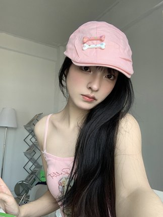 小众骨头星星前进帽女夏季可爱y2k薄款多巴胺百搭鸭嘴贝雷帽子潮