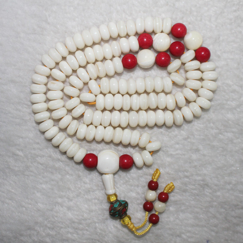 天然白贝壳藏式佛珠108颗螺钿鱼骨念珠手串念珠女
