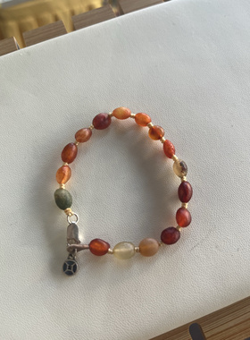 天然阿拉善玛瑙原石手链女款彩玛瑙籽玛瑙