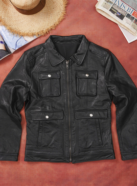 改款M65头层植鞣牛皮猎装夹克美式复古阿美咔叽皮外套机车防风