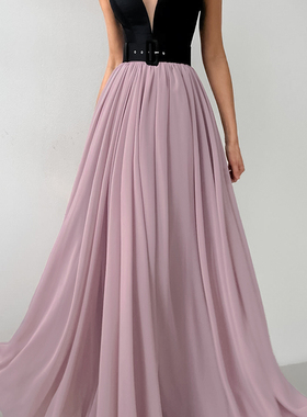 Evening Dress欧美女士连衣裙黑色吊带抹胸粉色长裙年会晚礼服