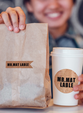 mr.mat标签贴咖啡杯定制烘焙外卖木质奶茶杯定做软木不干胶不粘胶