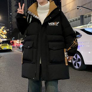 冬季中长款棉衣男孩初中高中学生羽绒棉服青少年大童冬装保暖棉袄