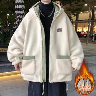 秋冬季新款青少年双面穿羊羔绒外套男孩初中高中学生大童冬装夹克