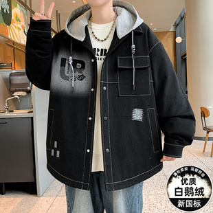 冬季潮牌鹅绒羽绒服男款初中高中学生加厚夹克外套青少年大童冬装