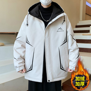 秋冬季青少年加绒外套男款初中高中学生帅气加厚棉服大童冬装夹克