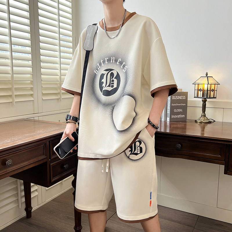 夏季青少年短袖t恤男初中高中学生运动套装潮流衣服帅气大童男装