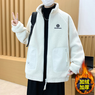 冬季羊羔绒外套男孩初中高中学生加绒加厚夹克青少年大童冬装棉服