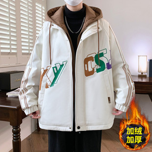 秋冬款加绒外套男孩初中高中学生加厚保暖棉服青少年大童冬装夹克