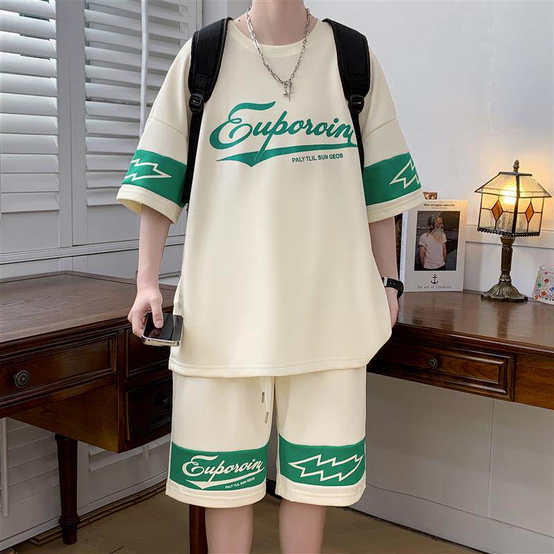 青少年运动套装男孩衣服初中高中学生短袖t恤潮流帅气胖大童夏装