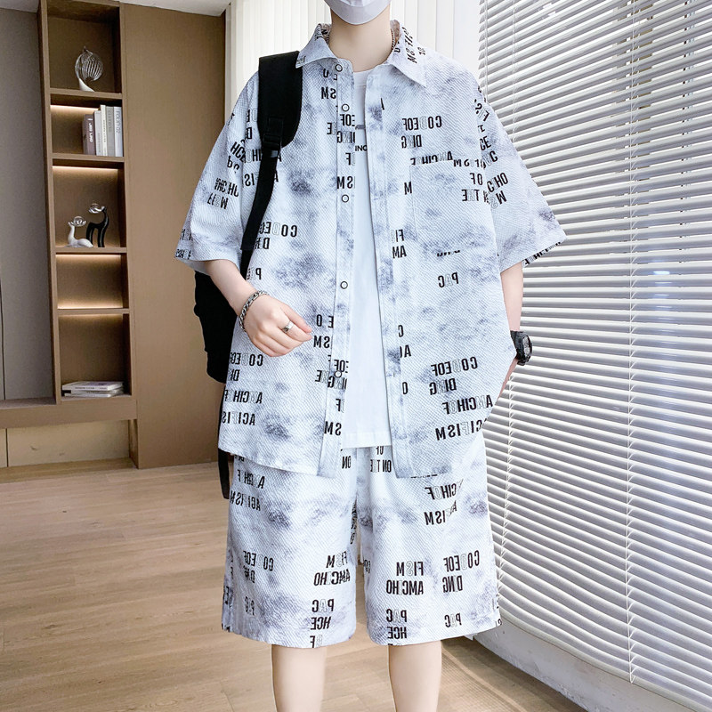 青少年短袖衬衫男夏季高中初中学生一套搭配帅气大童休闲短裤套装,男装,休闲运动套装,淘宝优惠券,粉丝福利购,淘宝优惠卷