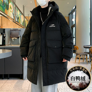 冬季中长款羽绒服13岁男孩初中高中学生加厚保暖外套15大童冬装14