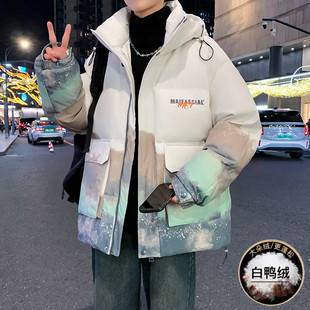 羽绒服男2025新款青少年初中高中学生加厚白鸭绒外套帅气大童冬装