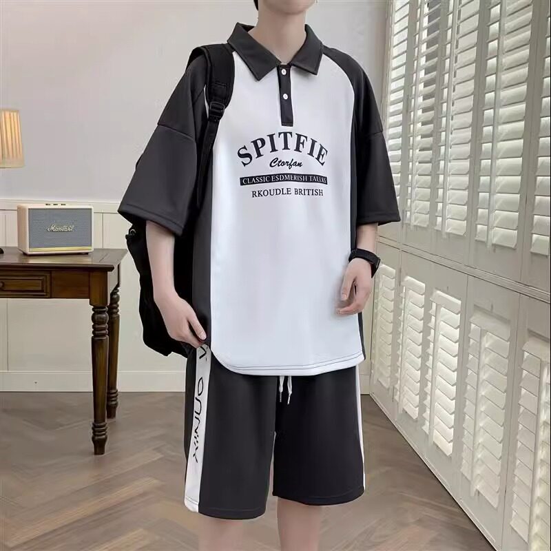 青少年夏季套装男13初中高中学生短袖t恤15岁帅气大童夏装POLO衫