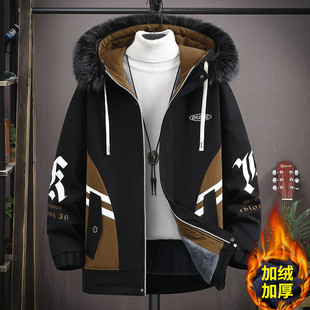 秋冬款青少年加绒加厚外套男款风衣初中高中学生帅气大童冬装夹克