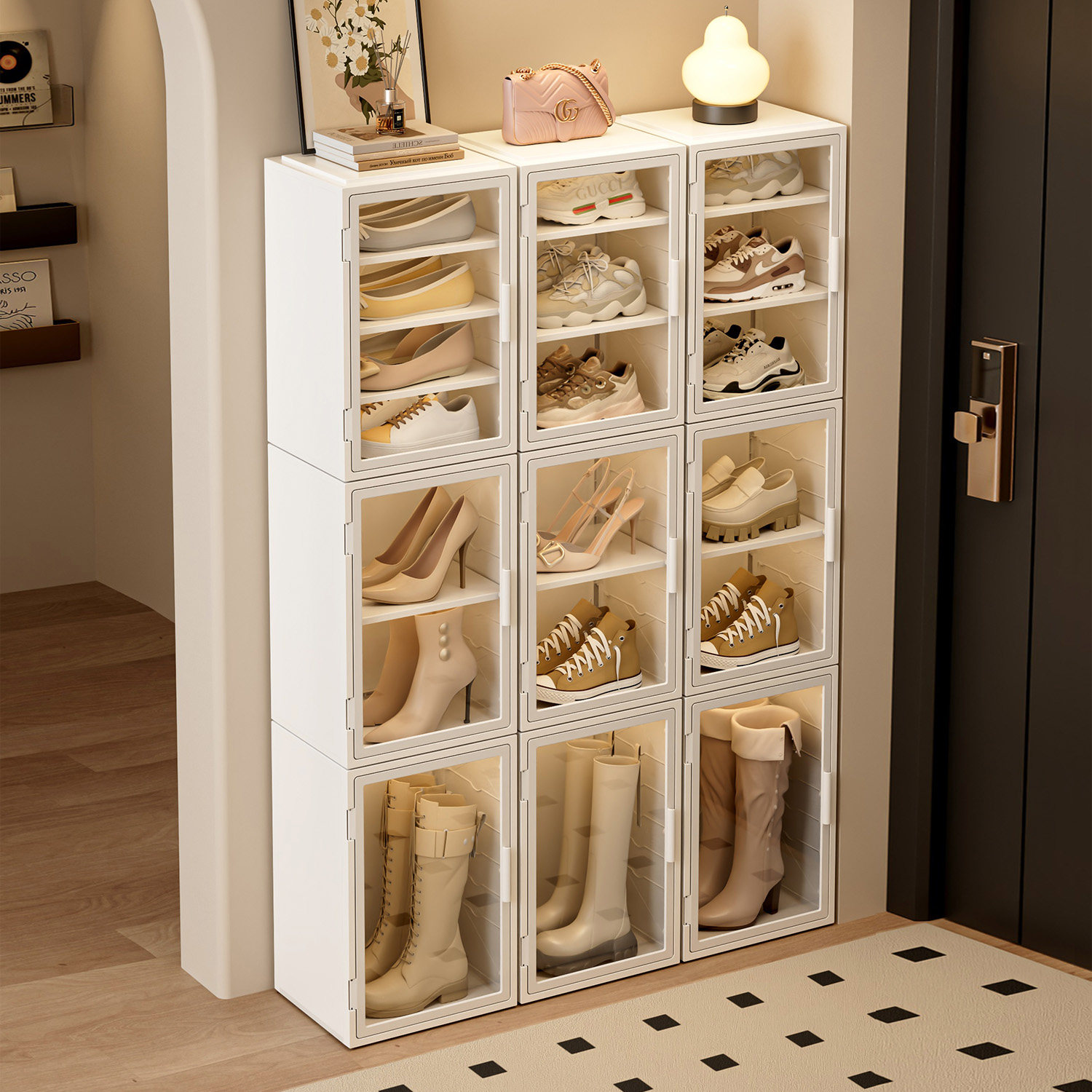 鞋盒收纳盒透明鞋柜一体式家用门口塑料防尘鞋架磁吸鞋子收纳神器,收纳整理,鞋盒,淘宝优惠券,粉丝福利购,淘宝优惠卷