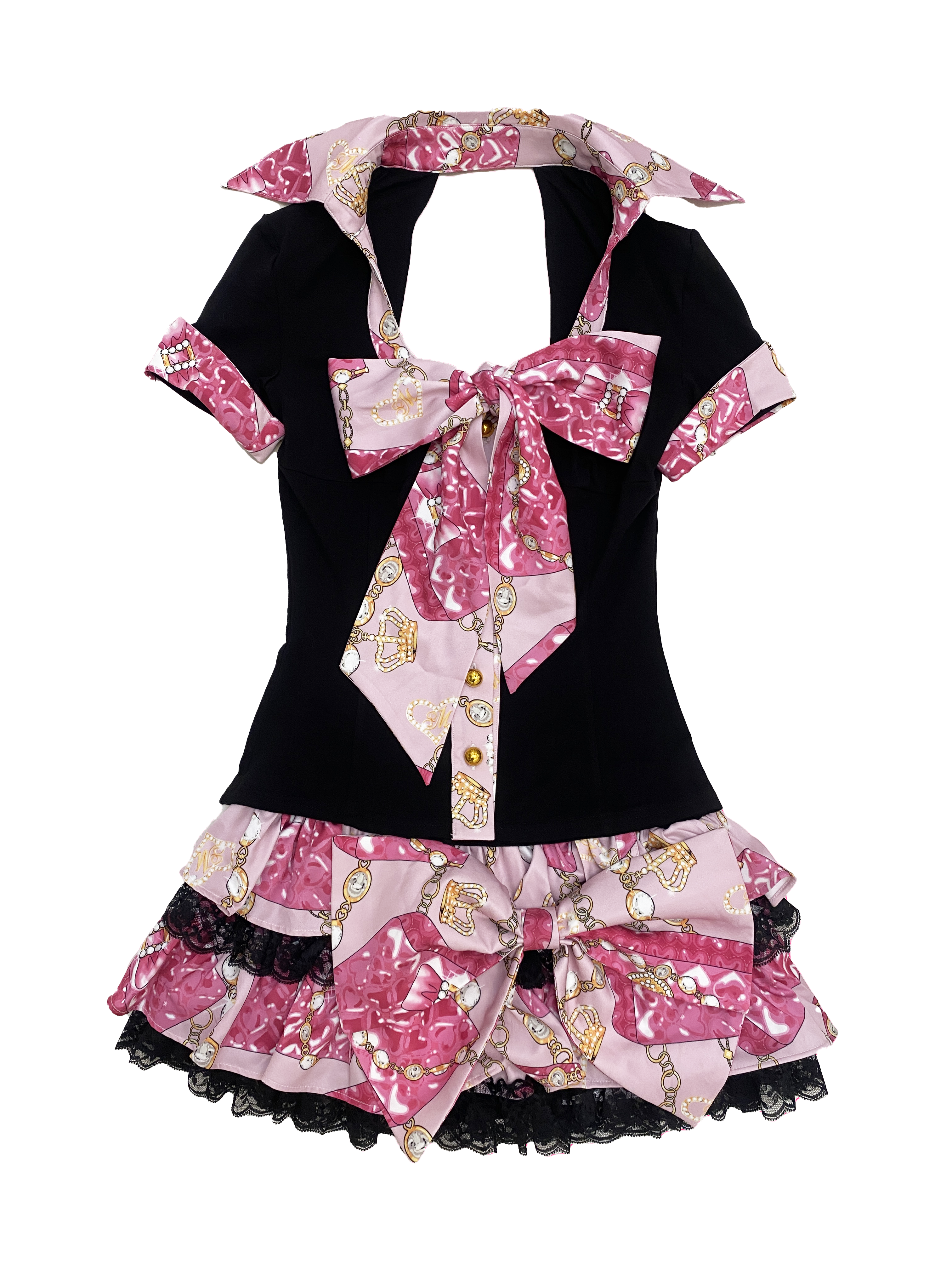 thumbnail for Little devil gyaru Ji set short-sleeved skirt gal gal old-fashioned mars style