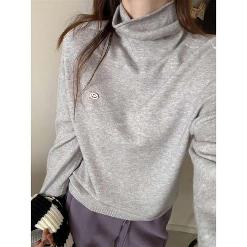 此外 堆堆领柔软针织打底衫女宽松秋冬新款打底保暖毛衣针织衫潮