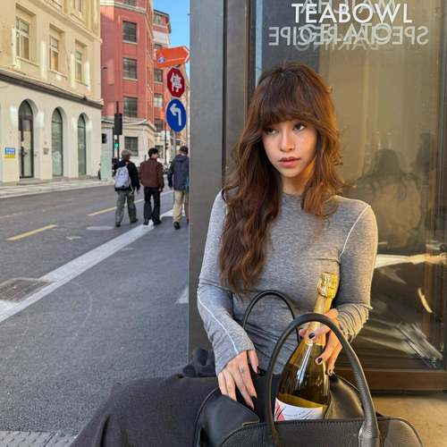 3ts 11/23 冬季修身打底衫高级感撞色针织衫内搭纯色显瘦上衣t恤