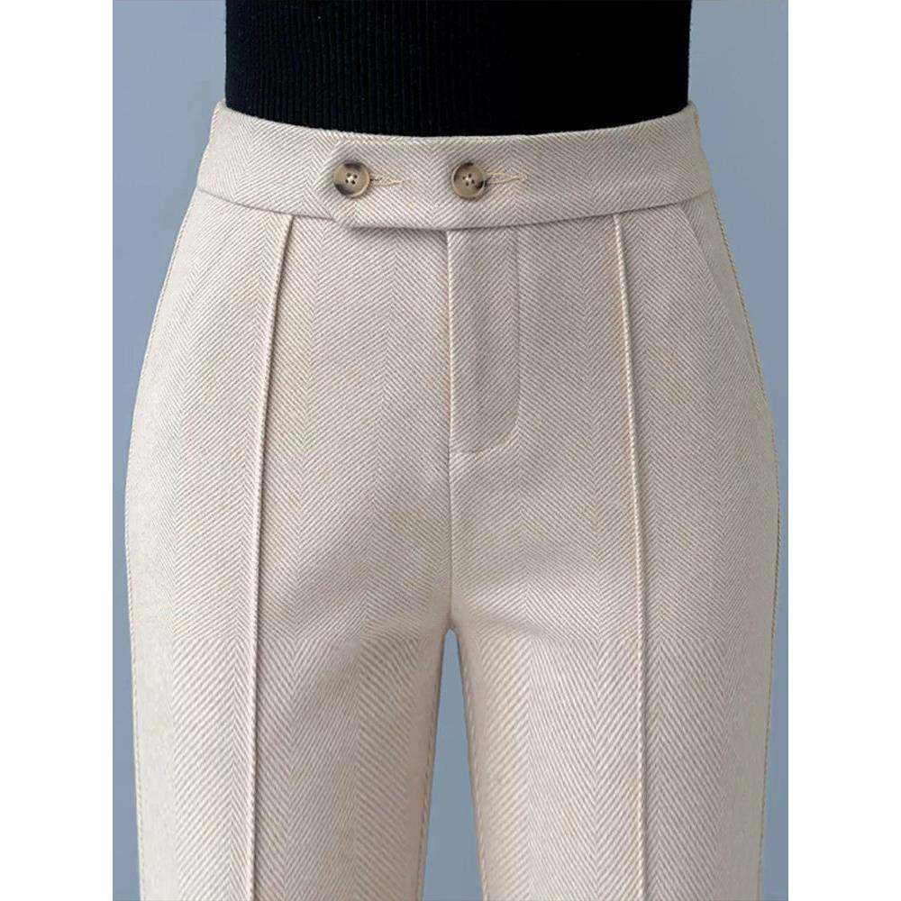 采购产品高端羊毛女裤，新款2025秋冬流行人字形靴型裤，冬季天鹅