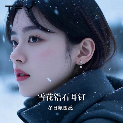 雪花锆石耳钉女秋冬氛围感神器