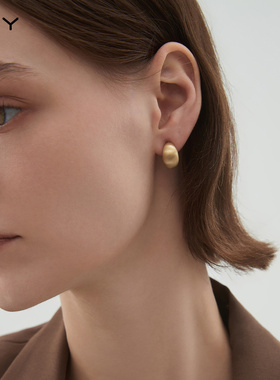 金属拉丝小金豆豆耳钉女高级感小众轻奢哑光水滴金色耳环气质耳饰