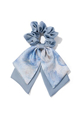 油画风蝴蝶结飘带发圈女低马尾扎头皮筋发绳蓝色法式大肠发圈发饰