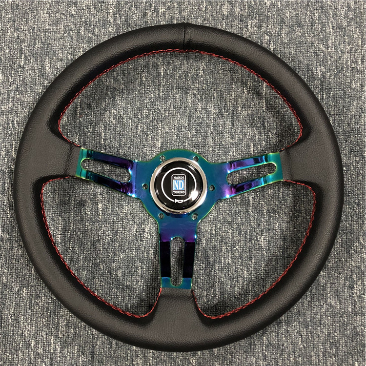 赛车真皮方向盘小车改装pvc通用小13寸皮方向盘小凹竞技方向盘