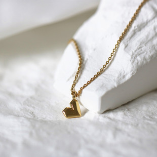 【小器饰品】18k包金切割立体爱心项链锁骨链精致温婉