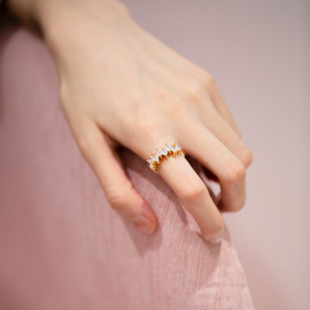 【小器饰品】18k镀金浮夸连排锆石戒指