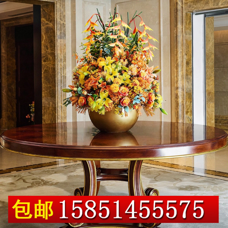 走廊摆桌大楼花艺大圆桌售楼处端景台会所酒店圆桌大堂花台风水台