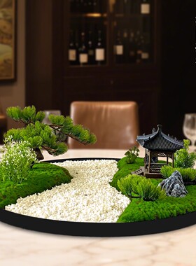 大圆桌中间造景摆件餐桌转盘装饰摆花酒店中式高端桌景仿真花沙盘