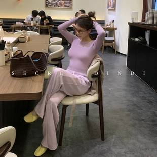 DINDI 复古高腰显瘦气质长裤 气质卦 女秋季 紫色直筒休闲裤 SECRET