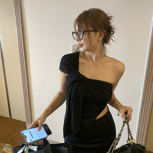 DINDI 人生易如反掌简约不对称温柔气质蝴蝶结绑带不规则上衣女