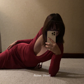 DINDI春夏御姐复古深v心机绑带腰臀比高级设计红色长袖 连衣裙子