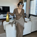 SECRET 连衣裙百搭休闲裙子女 DINDI燕麦塔塔亚麻织感咖色v领长袖